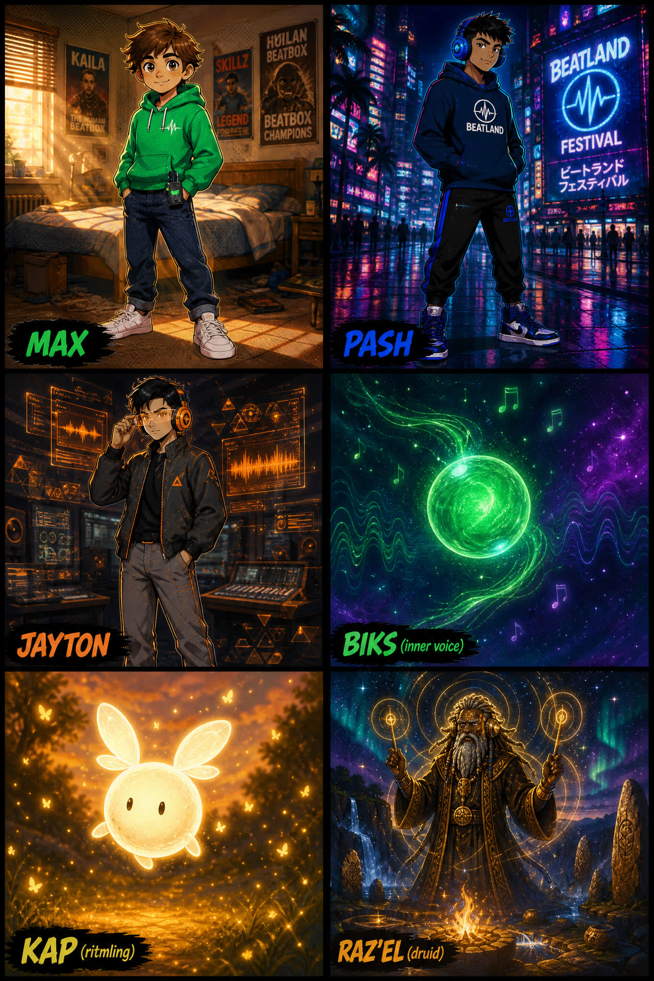 Key characters of the Beatland world