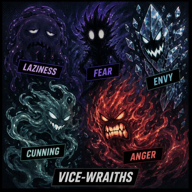 Vices that have taken shape: sloth, fear, envy, cunning, anger